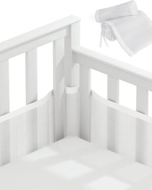 Breathable Mesh Cot Bumper – 2-Piece Nursery Crib Liner, 360° Airflow Protection for Babies (Buy from Ebay)